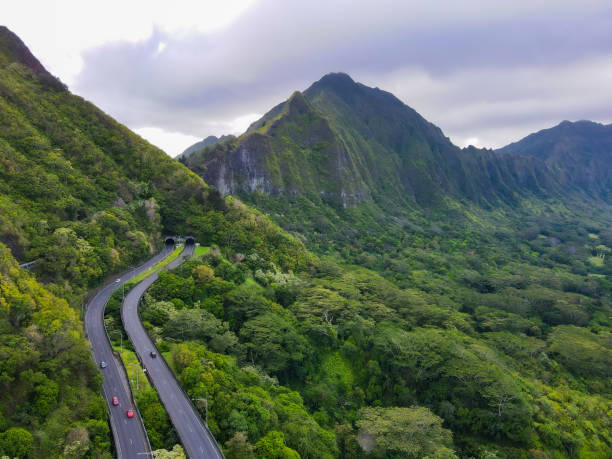 Pali Highway Tunnel Through Mountains of Oahu