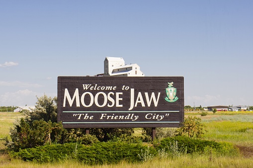 Welcome sign for the town of Moose Jaw, Saskatchewan, Canada.