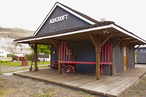 The old train station on display at the train museum in Ascroft, BC, Canada.