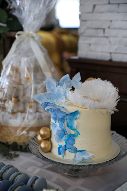 istock Beautiful delicious decorated cake on table indoors 1488041048