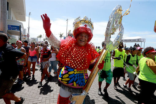 salvador, bahia, brazil - february 22, 2023: revelers have fun during canaval in the city of Salvador.