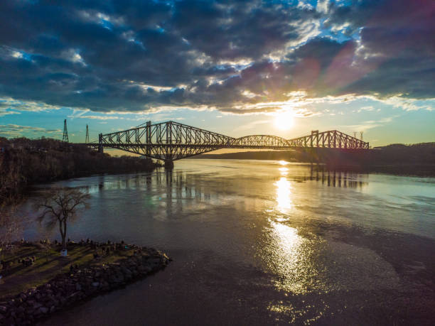istock Aerial view of sunset over Quebec bridges 1488052547