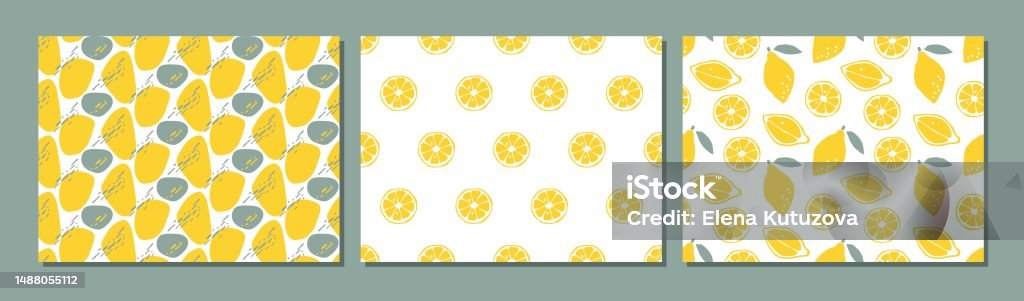 Lemonhead Pattern Seamless Lemon Pattern Set Three Patterns Collection Abstract Seamless ...