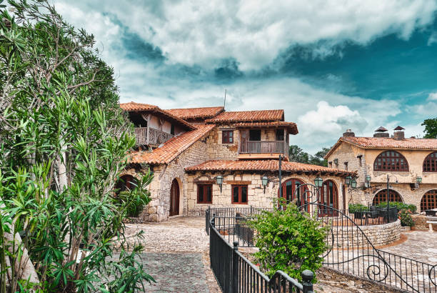istock Medieval roman style stone streets in altos de chavon 1488063803