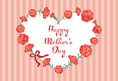 istock Happy Mother's Day greeting card with red carnation flowers in heart shape. 1488066580