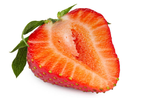 istock Half a ripe strawberry. Isolated on white background. 1488067927