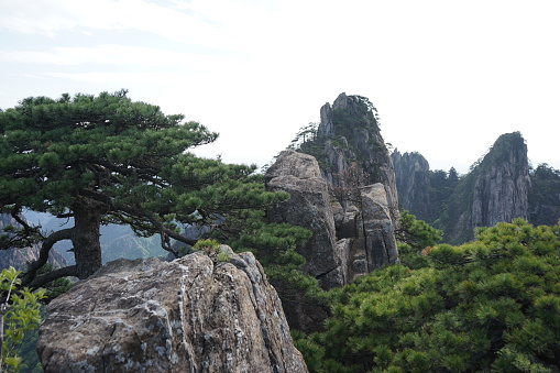 view from the top of bukhansan baegundae mountain peak in south korea.