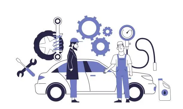 Vector illustration of Car service concept. Repair, inspection.