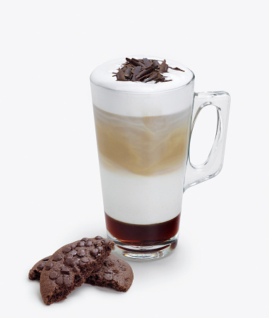 A great summer drink on a white background. sparkling latte and chocolate