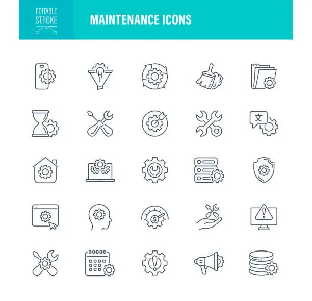 Vector illustration of Maintenance Icons Editable Stroke