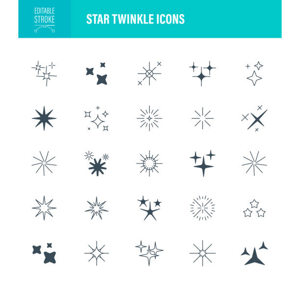 Star Twinkle Icons Editable Stroke vector art illustration