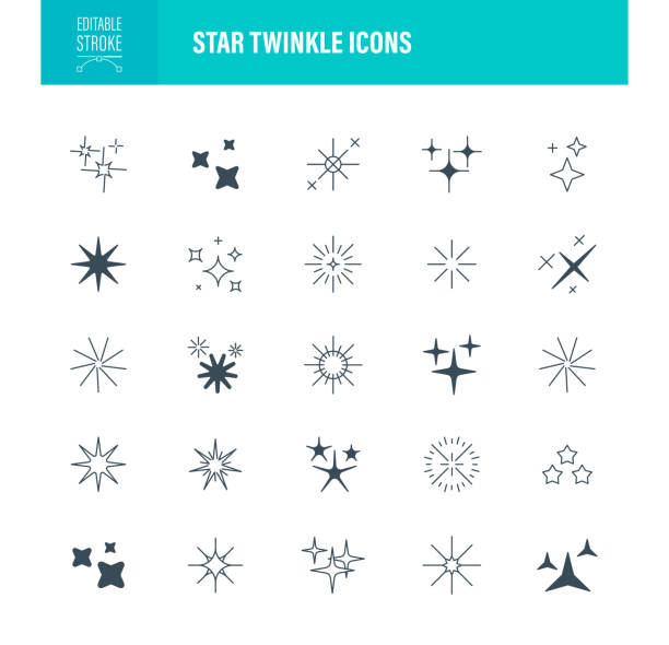 Star Twinkle Icons Editable Stroke Star Twinkle Line Icon Set, Editable Stroke. Contains such icons as Glittering, Celebrities, Stars Set, Sparkle, Award, Review, Rank, starburst galaxy stock illustrations