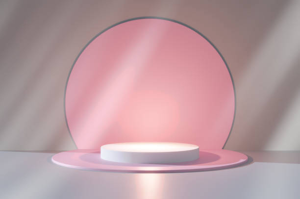 istock white realistic 3d cylinder pedestal podium with pastel pink 1488083972