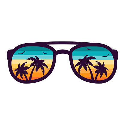 vector illustration of sunglasses with palms reflection