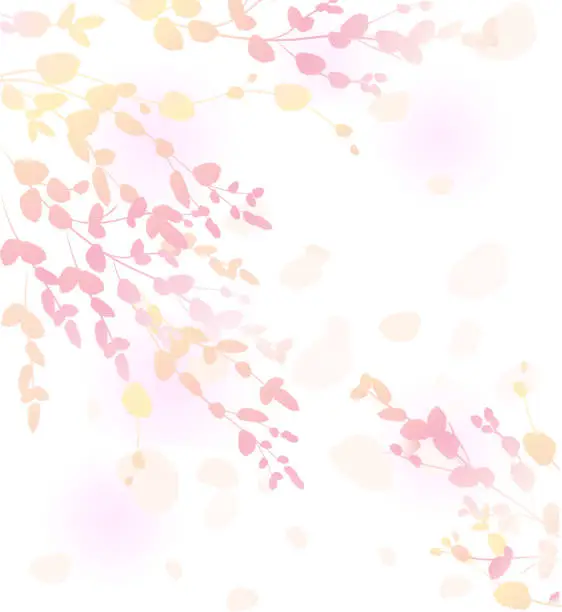 Vector illustration of pink card with delicate spring tree branches on a transparent background