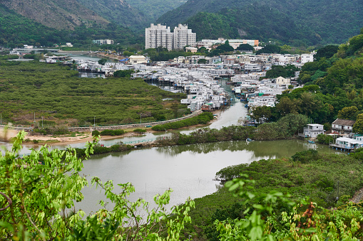 Aerial view of Tai O, a fishing village in Lantau Island. Hong Kong, China.
