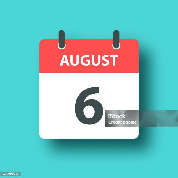 August 6 Daily Calendar Icon On Blue Green Background With Shadow Stock August 6 Daily Calendar Icon On Blue Green Background With Shadow Stock