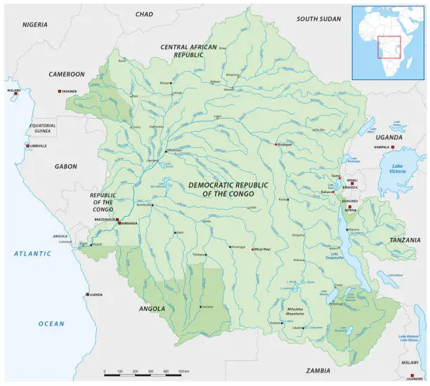 Vector illustration of vector map of the congo river basin