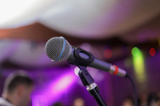 Microphone on stage before the performance of the artist