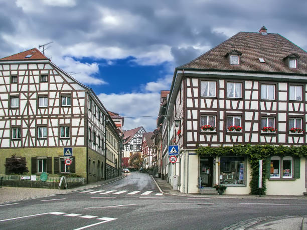 Street with historical houses in Uberlingen, Germany