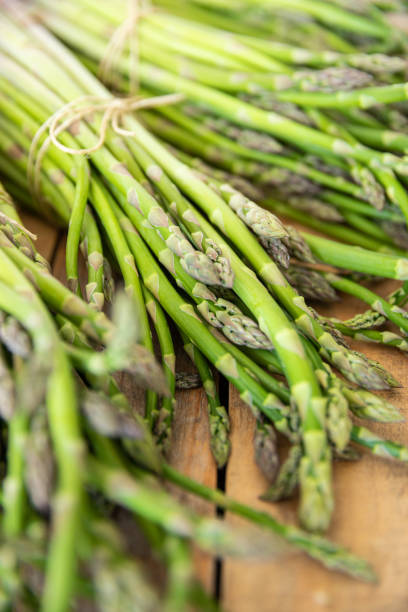 Bunch of raw asparagus spears, close up