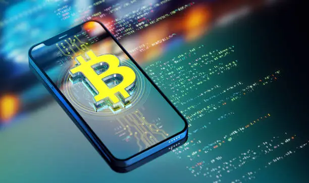 Photo of The Power of Crypto currency and digital wallets. Transforming Industries and Customer Service. A Look into the Future. Yellow Bitcoin icon on smart phone. 3D render