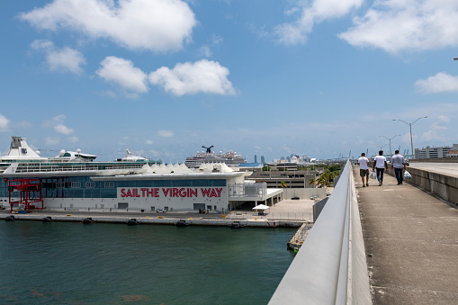 Sanya, Сhina - July 6, 2016: Cruise ship Beibu Wanzhi Xing (North Gulf Star) returning to Sanya from its weekly four-day cruise taking tourists around China's South China Sea assets