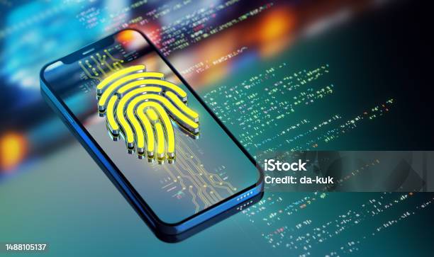 Digital Security Biometric Fingerprint Authentication Biometric Safety Concept Modern Futuristic Technology Background 3d Render Stock Photo - Download Image Now