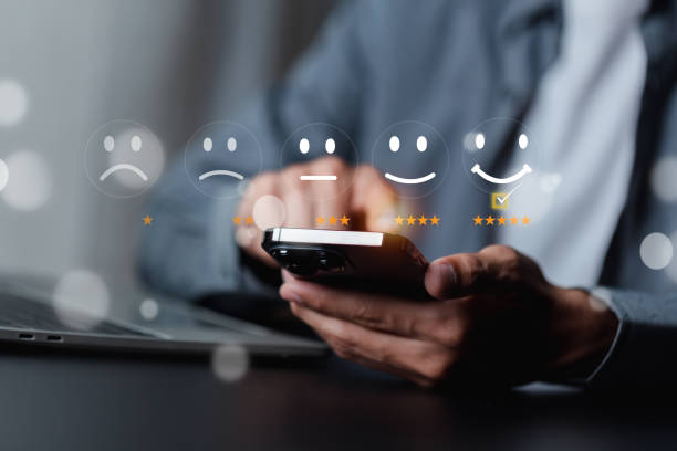 istock Customer services best excellent business rating experience. Satisfaction survey concept. user give rating to service experience on online 1488106848