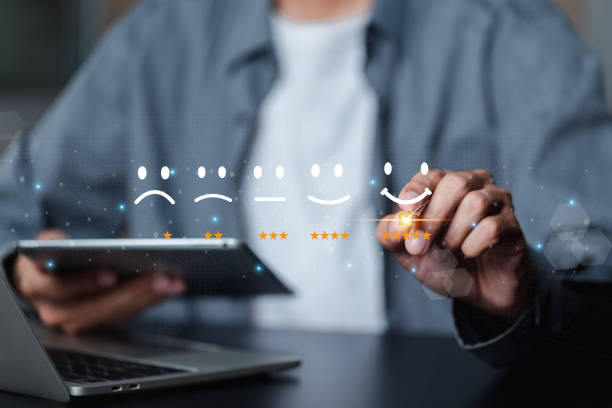 istock Customer services best excellent business rating experience. Satisfaction survey concept. user give rating to service experience on online 1488106864
