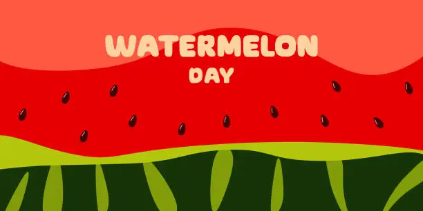 Vector illustration of Slice of watermelon with seeds summer background.