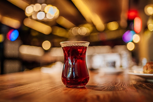 Turkish tea in a traditional teacup in Istanbul, Turkey