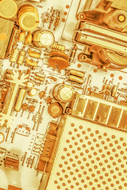 istock Gold Colored Electronic Printed Circuit Board Detail Stylized Surreal Artistic Representation 1488111749