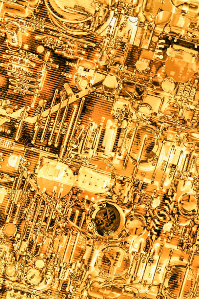 istock Gold Colored Electronic Printed Circuit Board Detail Stylized Surreal Artistic Representation 1488111844