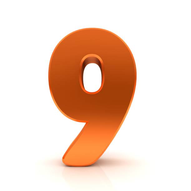 9 nine number orange colored sign 3d rendering graphic illustration isolated on white background