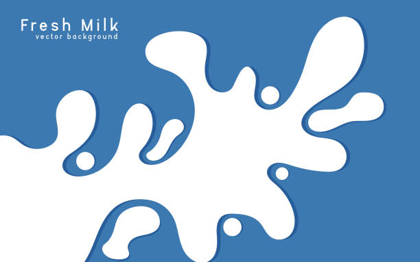 молочная волна на синем фоне. брызги йогуртового крема на фоне - latté flowing modern life drinks stock illustrations