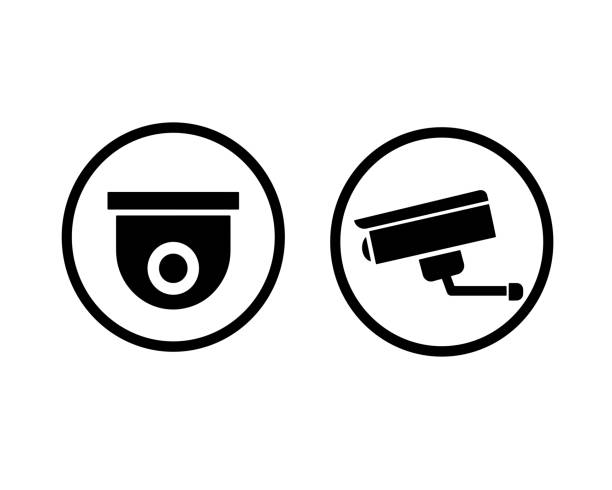 cctv-kamera-symbol schwarz auf weiß - videoüberwachung stock-grafiken, -clipart, -cartoons und -symbole