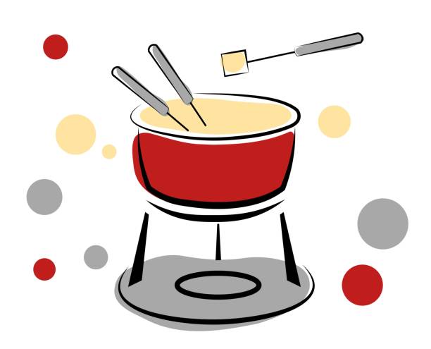 Cheese fondue Cheese fondue on a white background. Vector illustration in doodle style cheese fondue stock illustrations