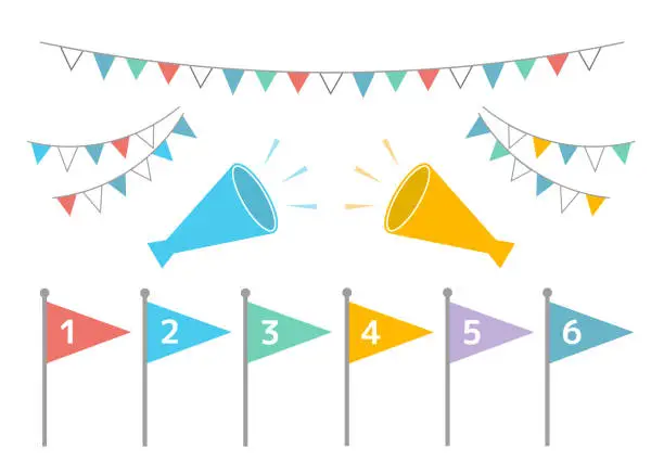 Vector illustration of A set of flags, garlands and megaphones to liven up the event