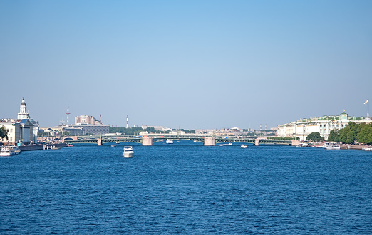 St. Petersburg, Russia - August 25 2022: Palace Bridge across the Neva River . High quality photo