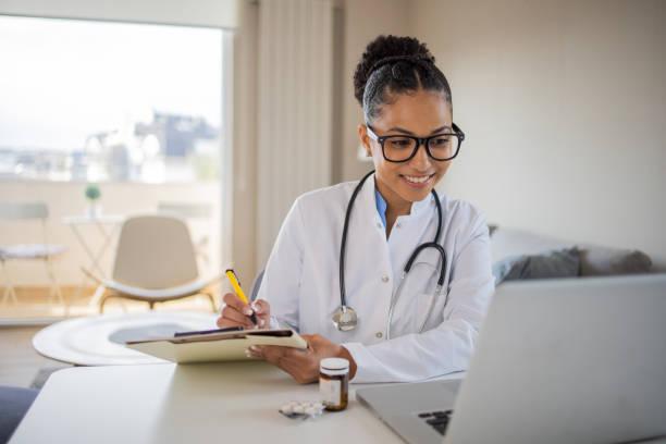 istock Female doctor making video call 1488124576