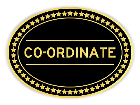 Black and gold color round label sticker with word co ordinate on white background