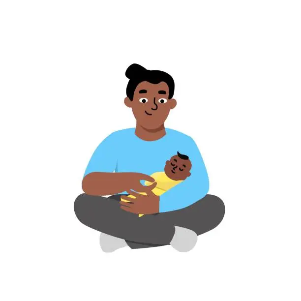 Vector illustration of Indian father takes care about newborn baby