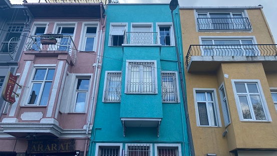 Istanbul, Türkiye – January 12, 2023: Traditional architecture of Balat, Istanbul.