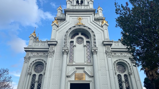 exterior of the Church of San José de la Montaña in Romanesque style at Bilbao, Built in 1918 according to the design of José María Basterry.