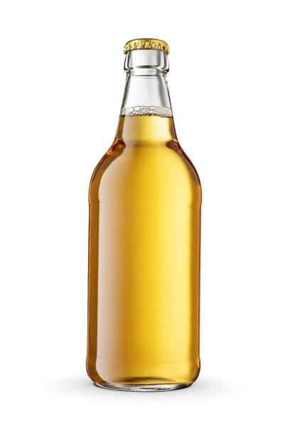 istock Transparent yellow beer bottle isolated on white background. 1488129519