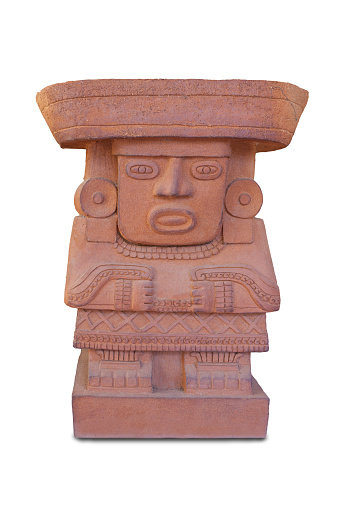Mayans civilization souvenir, terracotta replica. Isolated over white background