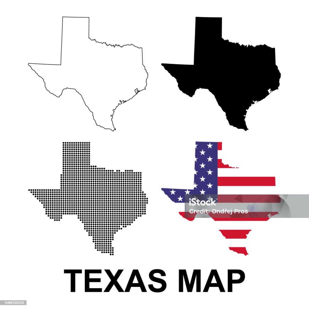 Set Of Texas Map Shape United States Of America Flat Concept Vector