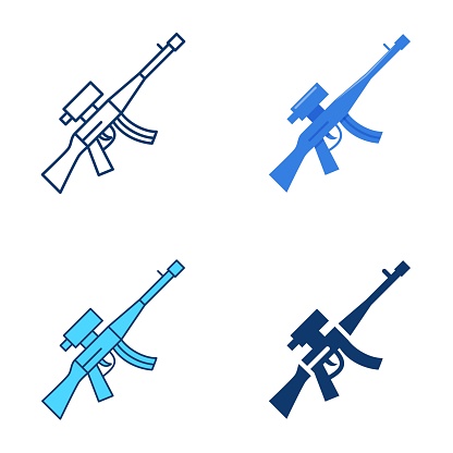 Machine gun icon set in flat and line style. Weapon, firearm symbol. Vector illustration.