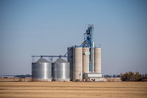 Valpiraso, Canada – October 08, 2022: Valpiraso, Saskatchewan - October 8, 2022: Viterra grain terminal in rural Saskatchewan.